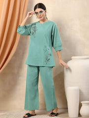 Linen Cotton Women Co-ord Set –Teal