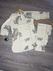 Linen Cotton Women Co-ord Set – Printed beige