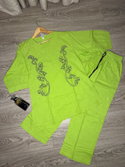 Linen Cotton Women Co-ord Set –Parrot green