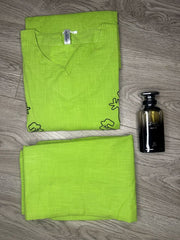 Linen Cotton Women Co-ord Set –Parrot green