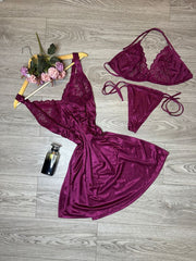Satin 3-Piece Nighty – Velvet Red