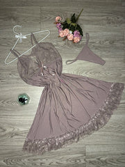 Net Design Nighty with thongs- Graying Pink