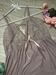 Net Design Nighty with thongs- Graying Pink