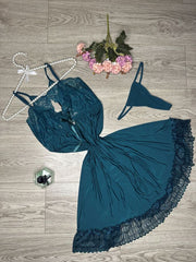 Net Design Nighty with thongs- Green