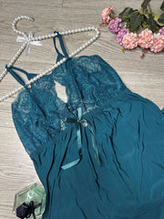 Net Design Nighty with thongs- Green