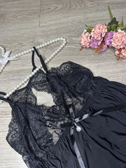 Net Design Nighty with thongs- Black