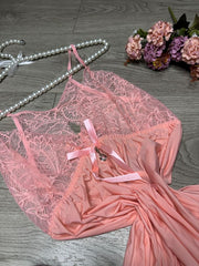 Net Design Nighty with thongs-Pink