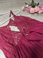 Net Design Nighty with thongs-Warm Red