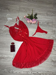 Net Design Nighty with thongs- Red