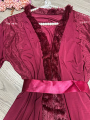 3-Piece Nighty with Robe- Dark Red