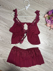 3-Piece Nighty with Robe- Dark Red