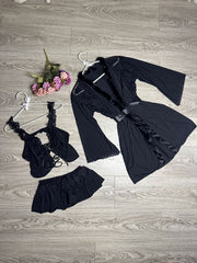 3-Piece Nighty with Robe-Black