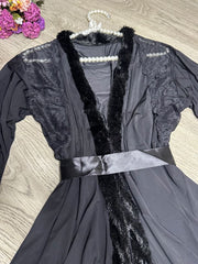 3-Piece Nighty with Robe-Black