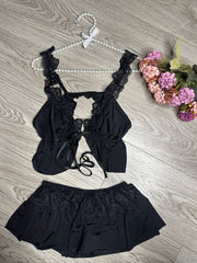 3-Piece Nighty with Robe-Black