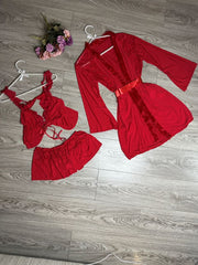 3-Piece Nighty with Robe- Red
