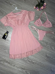 3-piece Net Design Nighty-Pink