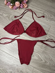 3-piece Net Design Nighty-Dark red