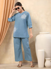 Linen Cotton Women Co-ord Set –Light Blue