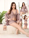 3-Piece Nighty with Robe- Pinkish gray